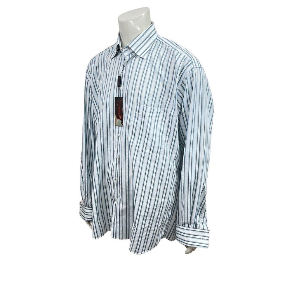 DAGR Mens Dress Shirt French Cuffs Blue Striped Big & Tall XLT